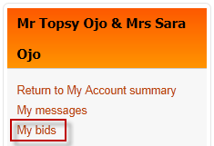 Image displaying location of My bids link